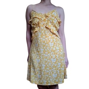 Zaful Spaghetti Straps Floral Orange Yellow Sun Dress Size S